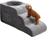 Dog Stairs, 3-Step Pet Stairs for Small Dogs, Grey, Foam