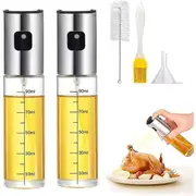 2Pcs Oil Spray Bottle, 100ml 3.5oz Upgraded Glass Olive Oil Spray Bottle with Brush