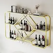 Wall Mounted Wine Rack Shelf Stylish Display Storage for Wine Bottles and Glasses Gold Hanging Goblet Rack for Home Bar Cupboard Organizer