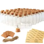 48Pack 25ml Small Glass Bottles Mini Jars with Cork Stoppers, Strings and Tags