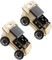 NAMOARLY 2Sets Hand Made Solar Car DIY of Wooden Solar Car Assemble Kits for Educational Stem for Safe and Solar Powered Building for Creative Play
