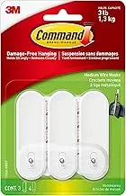 Command Wire Hooks, Medium, White, 3-Hooks (17068-HWES)