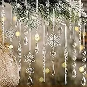 18pcs Crystal Christmas Ornaments for Tree Decorations, Hanging Acrylic Snowflake Icicle Drop Crystal Ornaments for Winter Holiday Frozen Party Decorations, Christmas Decorations Christmas Decor