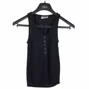 Melrose & Market Women Tank Top Sleeveless V Neck Black Button Front Size XS