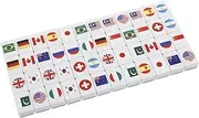 BESPORTBLE 48pc Mahjong Game Set Flag Pattern Tiles Blocks Family Party Game Set for Home Bar Entertainment
