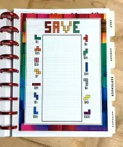 Tetris Savings Tracker Two Sided Dashboard Insert for use with HAPPY Planner
