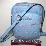 Michael Kors Jet Set Travel Medium Chain Light Sky Blue Crossbody Bag NWT $258