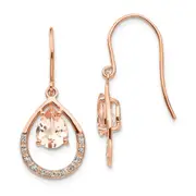 14K Rose Gold Morganite and Real Diamond Shepherd Hook Earrings