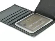 Genuine Leather ID Window Credit Card Thin Billfold Bifold Wallet with Clear Car