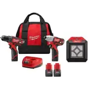 Milwaukee Drill/Driver + Impact Kit 12V Cordless w/ Flood Light + (2) Batteries