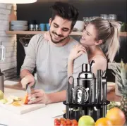Mixology Bartender Kit 15-Piece Black Bamboo & Stainless Steel Cocktail Shaker