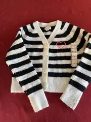Cat And Jack Girls Sweater Black And White Stripes Button Up XS 4-5 NWT