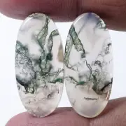 26.80 Cts Natural Green Moss Agate Gemstone Fancy Earrings Cabochon Matched Pair