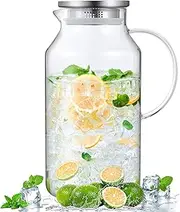 1 Gallon Glass Pitcher with Lid and Spout, Bivvclaz Glass Water Pitcher for Fridge, Glass Carafe for Hot/Cold Water, Iced Tea Pitcher, Large Pitcher for Coffee, Juice and Homemade Beverage