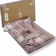 Little Dedi Baby Knitted Blanket, GOTS Certified Organic Cotton with Merino Wool with Teddy Bears, Soft & Lightweight, Ideal for Swaddling and Cuddling in Gift Box