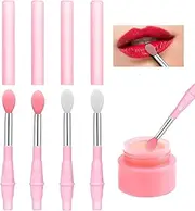 4pcs Lip Brushes Silicone Tool - Lip Silicone Brush with Cap Makeup Beauty Brushes Portable Lipstick Applicator Brushes for Applying Cream or Liquid Lip Mask and Eyeshadow Pink