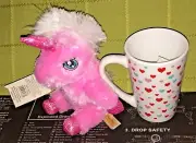 NEW GATHERINGS UNICORN LATTE HEART CUP AND PLUSH UNICORN SO NICE