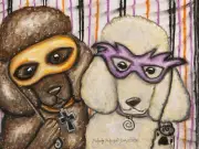 Poodle Masquerade Original 9x12 Oil Pastel Painting Art Signed by Artist KSams