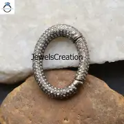 Natural Pave Diamond Sterling Silver Oval Shape Finding Silver Spring Clasp Lock