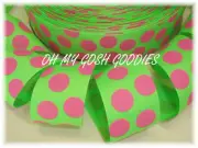 5 YARD SALE 1.5 SUMMER LIME HOT PINK JUMBO DOTS SPRING POLKA GROSGRAIN RIBBON