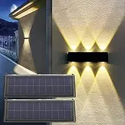 Mrzxy Solar Lights Outdoor Waterproof 3000K Warm Aluminum Dusk to Dawn Lighting Wall Sconce Up Down for Outside, Fence, Pool, Porch, Deck