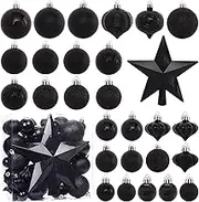 BSTDECOR 52-Pack Shatterproof Black Plastic Christmas Tree Ornaments and Star Topper - For Holiday Decor