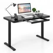 CostwayElectric Height Adjustable Standing Desk with Drawer and Outlets-Black