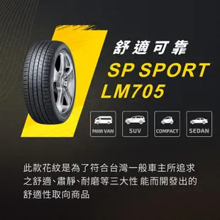 【DUNLOP 登祿普輪胎】SP SPORT LM705 185/55/15（LM705）｜金弘笙