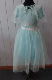 Frozen DISNEY s5 dress aqua velvet top net skirt cape UNUSED