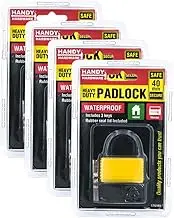 [4PK] Handy Hardware Heavy Duty Padlock, 3 Keys Per Lock, Water Proof, Rubber Seal lid Included, Secure Lockers, Luggage, Bags, Tool Boxes, Doors etc, (40mm)
