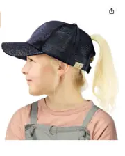 C.C Kids 2-7 Ponytail Messy Buns Pony caps Baseball Visor Cap Hat - Navy