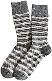[changyexi] thick ankle socks for women, winter cotton warm socks, Retro grey striped socks, Grey, One Size