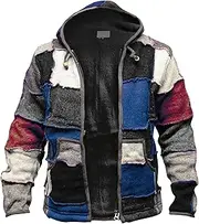 [JEShifangjiusu] Men'S Patch Hooded Sweatshirt Long Sleeve Casual Color Block Knitted Sweater Lightweight Hoodies With Pocket