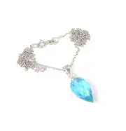 925 Solid Sterling Silver Faceted Blue Quartz Drop Chain Pendant-19 Inch Y709