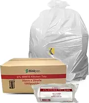 Garbage Bags 27L Carton of 1,000 - White Rubbish Bin Liners 59 x 51 cm - 10 um Standard Thickness - Waste Bags for Offices, Commercial Spaces, Household & Cleaning
