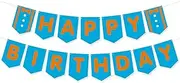 Birthday Decoratoins Pre-Strung Happy Birthday Banner Blue Orange DIY English Teacher Party Decor for Kids Bday Baby Shower Fire Truck Fireman Decortion