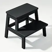 HOUCHICS Wooden Step Stool for Adults Kids, Solid Wood Bed Step Stool, Multi-Purpose 2-Step Stool for Kitchen, Bed, Bathroom(Black)