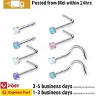 4PCS Nose Studs Rings Opal Stone Surgical Steel Ear Body Piercing Jewellery