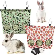 2 Pieces Rabbit Hay Feeder Bag, Small Animal Hay Feeder Bag Guinea Pig Hay Feeder Chinchilla Hanging Feeder Bag Bunny Hay Dispenser Storage Manger for Rabbit Guinea Pig Hamsters Chinchilla Small Pets