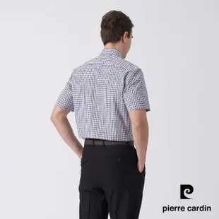 【pierre cardin 皮爾卡登】商務休閒 男款 純棉格紋短袖襯衫-深藍色(5247162-38)