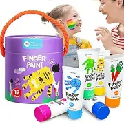 Safe Finger Paints for Toddlers, 12 Colors Large Capacity 2.1oz, Non Toxic Washable Fingerpaint Set, Kids Art Painting Supplies, for Kids Age 2+