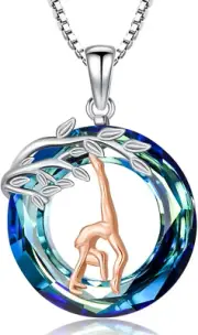 Tree of Life Gymnastics Sterling Silver Crystal Necklace Jewelry Gifts for Her