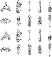 [Ornazy] 100pcs 10 Styles Antique Silver Charms Small Pendant Bulk Lot for Jewelry Making DIY Accessories