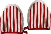 Mini Oven Mitts, 2PCS Heat Resistant Short Oven Mitts, Non-Slip Grip Half Oven Mitts, Machine Washable Hanging Kitchen Mittens for Universal Left/Right Hand Red Strips Short Oven Mitts