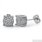 7mm Small 360 Iced Out Round Silver Stud Earrings