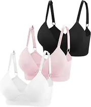[Eleplus] 3 Pieces Deep V Wireless Bras for Women Seamless Comfy Bralettes Lightly Lined Multicolors Pack, Black+white+pink, Medium