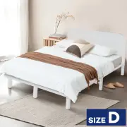 ACA Wood Bed Frame Double Wooden Base Platform Bed Square Bedhead White -PICK UP