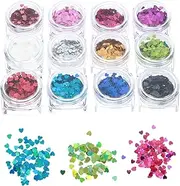 NOLITOY Nail Art Sequin 1set Shiny Heart Shaped Sequins Makeup Glitter Kit for Valentine's Day Easy to Apply