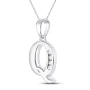 14k White Gold Round Diamond Q Initial Letter Pendant 1/20 Cttw