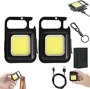 Grolomo Whiterows Keychain Light,Whiterows Cob Keychain Work Light,Whiterows Flash Light Keychain,Keychain Foldable Rechargeable Flashlight,Bottle Opener Keychain for Camping Fishing Walking (2pcs)